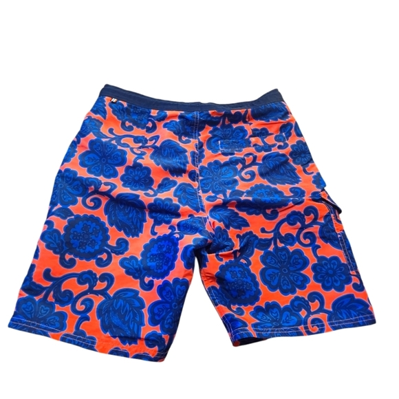 Boden Men's Size 32 Pink Blue Floral Swim Trunks Board Shorts Aloha Beach Pool - Picture 2 of 6